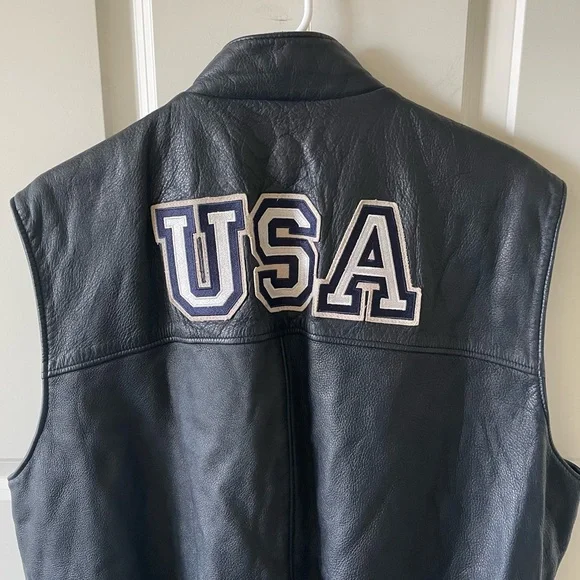 Roots Navy Leather Embroidered USA Vest - Picture 3 of 11